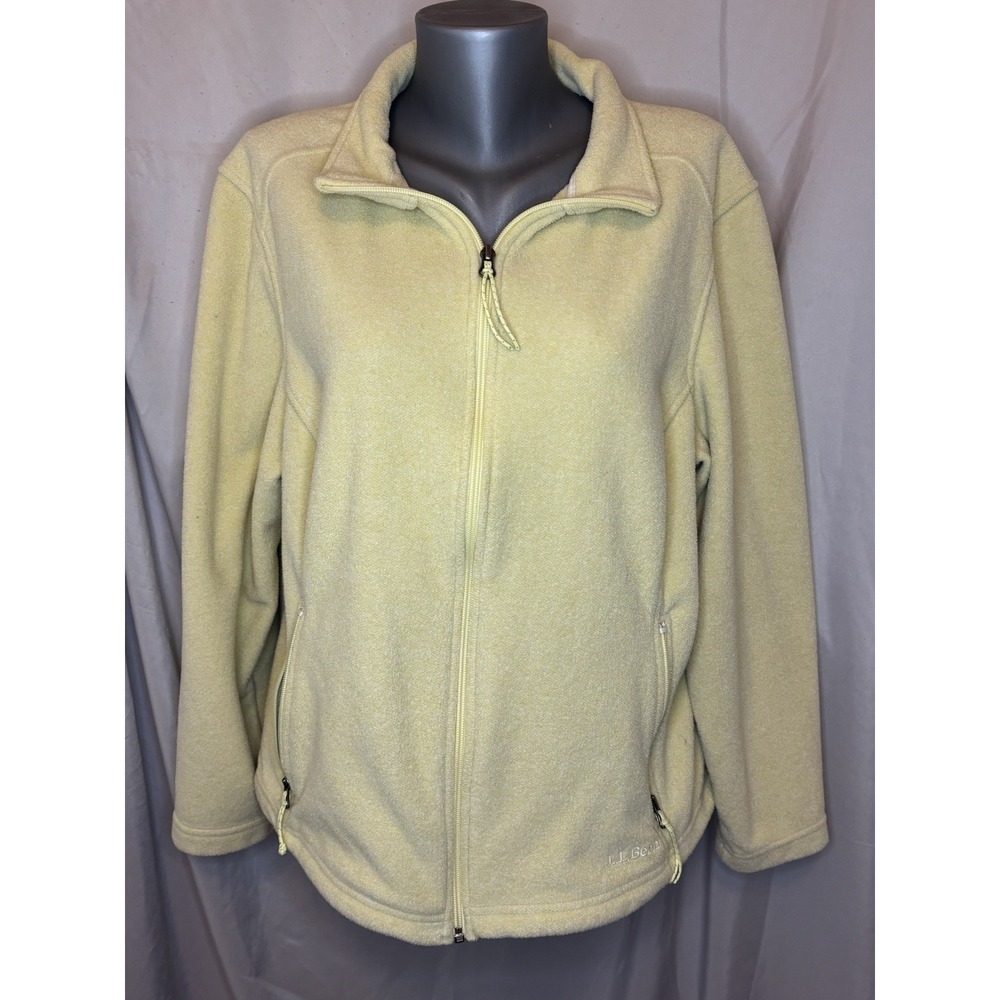 LL Bean Fleece Jacket Womens Yellow Full Zip Polartec Soft Zip Pockets Sz XL Pet